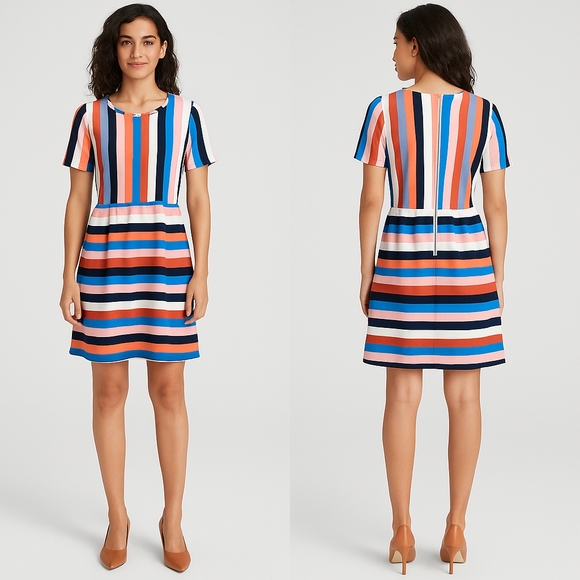 LuLaRoe Blue and Orange Striped Mini Dress - Picture 1 of 4